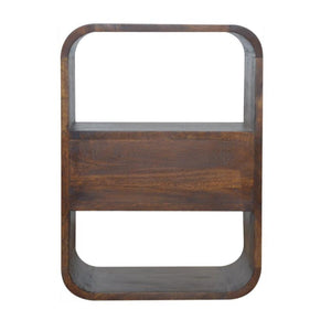 Rounded Mango Wood Bedside Table | Chestnut Finish | Drawer & Open Shelves
