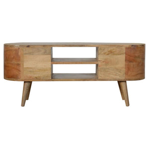 Rounded Oak Finish Media Unit | 4 Drawers | Solid Mango Wood