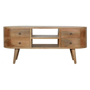 Rounded Oak Finish Media Unit | 4 Drawers | Solid Mango Wood