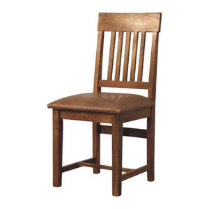 Rowan Slatted Dining Chair | Solid Mango Wood | Leather Seat | Amber Oak Finish