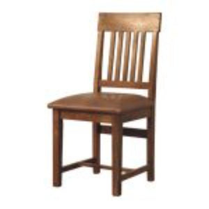 Rowan Slatted Dining Chair | Solid Mango Wood | Leather Seat | Amber Oak Finish