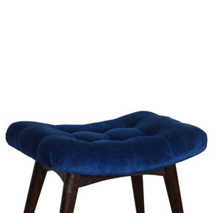 Royal Blue Cotton Velvet Bench | Upholstered Accent Seat | Bedroom & Hallway