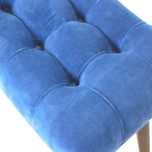 Royal Blue Cotton Velvet Bench | Upholstered Accent Seat | Bedroom & Hallway