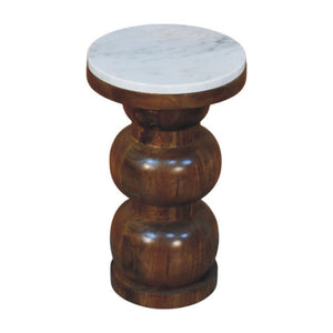 Bulla Marble Top Side Table | Solid Mango Wood | Natural Stone Surface | Sculptural Accent Table