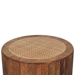 Saffron Rattan Coffee Table | Solid Mango Wood | Golden Teak Finish | Woven Cane Centre Table