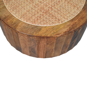 Saffron Rattan Coffee Table | Solid Mango Wood | Golden Teak Finish | Woven Cane Centre Table