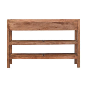 Saffron Rattan Console Table | Solid Mango Wood | Honey Caramel Finish | 2 Drawer Hallway Console with Rattan Shelves