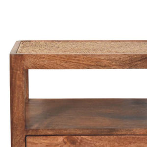 Saffron Rattan Nightstand | Natural Woven Bedside Table | Warm Bedroom Storage