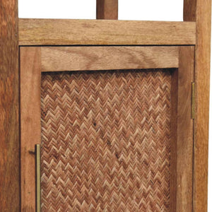 Saffron Rattan Tall Cabinet | Solid Mango Wood | Golden Teak Finish | Open Display Storage Cabinet