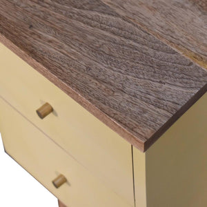 Saffron Yellow Bedside Table | Solid Mango Wood | Oak Top | 2 Drawers