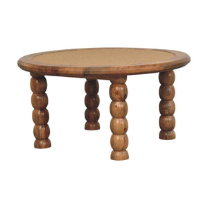 Sahara Round Spindle Coffee Table | Solid Mango Wood | Rattan Inlay | Oakish Finish