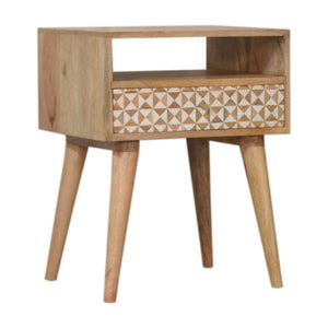 Sarina Bedside Table | Solid Mango Wood | Oak Finish | 1 Drawer Nightstand with Open Shelf