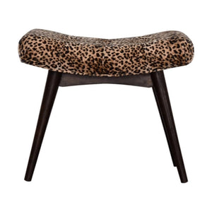 Savanna Curved Bench | Leopard Print Cotton Velvet | Mango Wood | Walnut Finish
