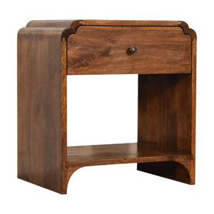 Scalloped Bedside Table with Shelf | Solid Mango Wood | Chestnut Finish