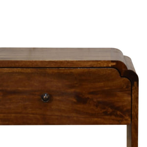 Scalloped Bedside Table with Shelf | Solid Mango Wood | Chestnut Finish