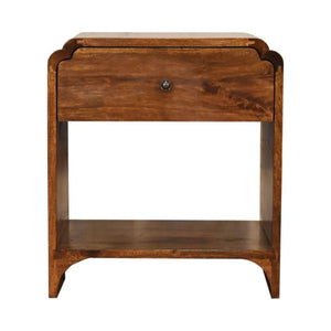 Scalloped Bedside Table with Shelf | Solid Mango Wood | Chestnut Finish