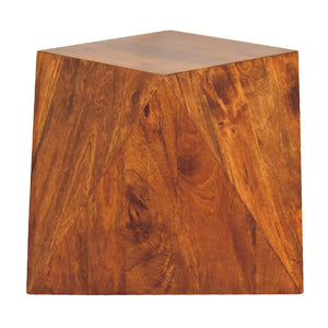 Sculpted Pyramid End Table | Solid Mango Wood | Chestnut Finish | Geometric Side Table