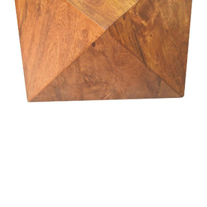 Sculpted Pyramid End Table | Solid Mango Wood | Chestnut Finish | Geometric Side Table