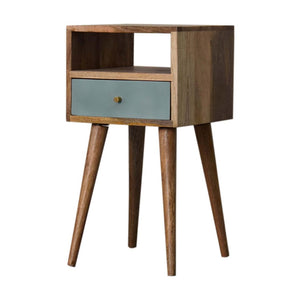 Sea Mist Mini Bedside Table | Solid Mango Wood | Duck Egg Green Drawer | Oak Finish