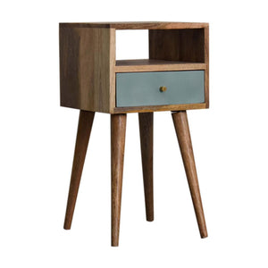 Sea Mist Mini Bedside Table | Solid Mango Wood | Duck Egg Green Drawer | Oak Finish