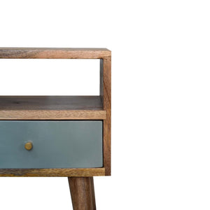 Sea Mist Mini Bedside Table | Solid Mango Wood | Duck Egg Green Drawer | Oak Finish