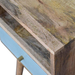 Sea Mist Mini Bedside Table | Solid Mango Wood | Duck Egg Green Drawer | Oak Finish