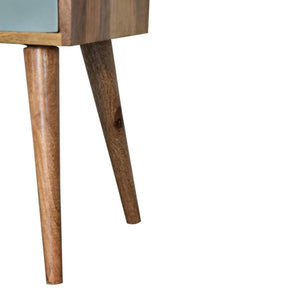Sea Mist Mini Bedside Table | Solid Mango Wood | Duck Egg Green Drawer | Oak Finish