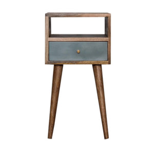 Sea Mist Mini Bedside Table | Solid Mango Wood | Duck Egg Green Drawer | Oak Finish