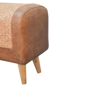Seagrass & Buffalo Leather Square Footstool | Natural Texture Ottoman | Accent Seating