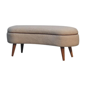 Serenity Bouclé Bench | Solid Mango Wood | Oak-Ish Finish | Buffalo Leather Piping