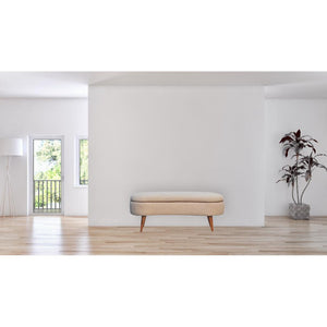 Serenity Bouclé Bench | Solid Mango Wood | Oak-Ish Finish | Buffalo Leather Piping