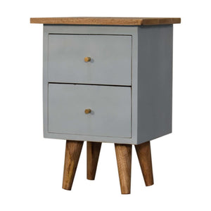 Sky Blue Hand Painted Bedside Table | Solid Mango Wood | Oak Finish | 2 Drawer Nightstand