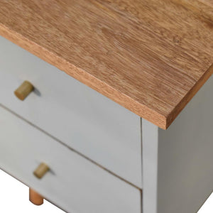 Sky Blue Hand Painted Bedside Table | Solid Mango Wood | Oak Finish | 2 Drawer Nightstand