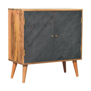 Slade Slate Door Cabinet | Solid Mango Wood | Oak Finish | 2 Door Storage Cabinet