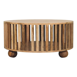 Slatted Round Coffee Table | Solid Mango Wood | Oak-ish Finish