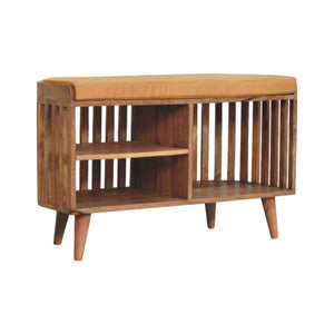 Slatted Storage Bench | Solid Mango Wood | Oak-ish Finish | 3 Open Slots