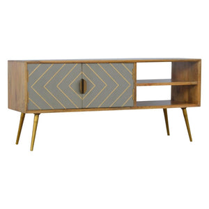 Sleek Cement Media Unit | Brass Inlay Detail | Contemporary Entertainment Cabinet