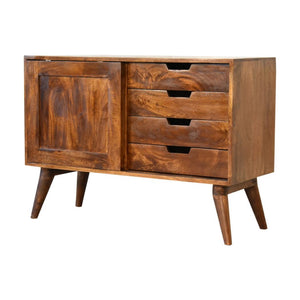 Sliding Door Cabinet | Solid Mango Wood | Chestnut Finish | Compact Storage