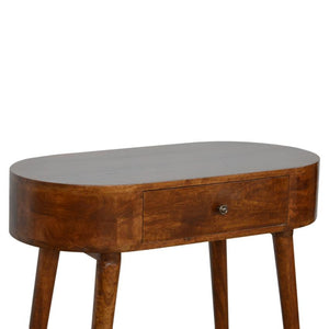 Slim Curved Mango Wood Console Table | Chestnut Finish | Single Drawer
