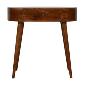 Slim Curved Mango Wood Console Table | Chestnut Finish | Single Drawer
