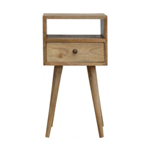 Slimline Mango Wood Bedside Table | Oak-Inspired Finish | Open Shelf & Drawer