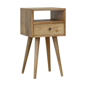 Slimline Mango Wood Bedside Table | Oak-Inspired Finish | Open Shelf & Drawer