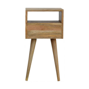 Slimline Mango Wood Bedside Table | Oak-Inspired Finish | Open Shelf & Drawer