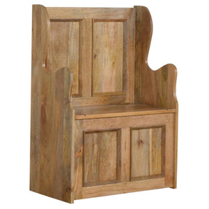 Small Monks Storage Bench | Solid Mango Wood | Oak Finish | Hallway Storage Seat