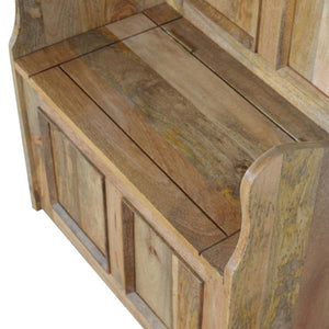 Small Monks Storage Bench | Solid Mango Wood | Oak Finish | Hallway Storage Seat