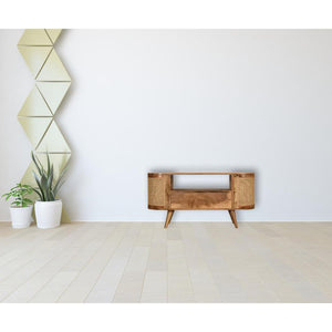 Sofia Woven Door Media Unit | Solid Mango Wood | Oak Finish | 2 Doors, 1 Drawer & Open Shelf