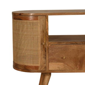 Sofia Woven Door Media Unit | Solid Mango Wood | Oak Finish | 2 Doors, 1 Drawer & Open Shelf