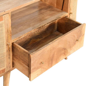 Sofia Woven Door Media Unit | Solid Mango Wood | Oak Finish | 2 Doors, 1 Drawer & Open Shelf