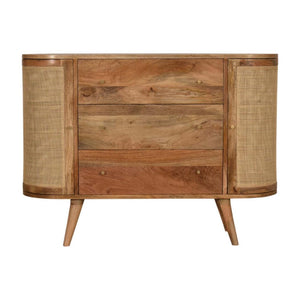 Sofia Woven Door Storage Cabinet | Solid Mango Wood | Oak Finish | 2 Doors & 3 Drawers