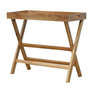 Solid Mango Wood Butler Tray Table | Oak-Inspired Finish | Foldable Stand